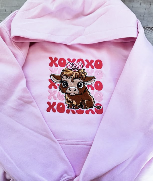 XOXO Cow Embroidered Hoodie